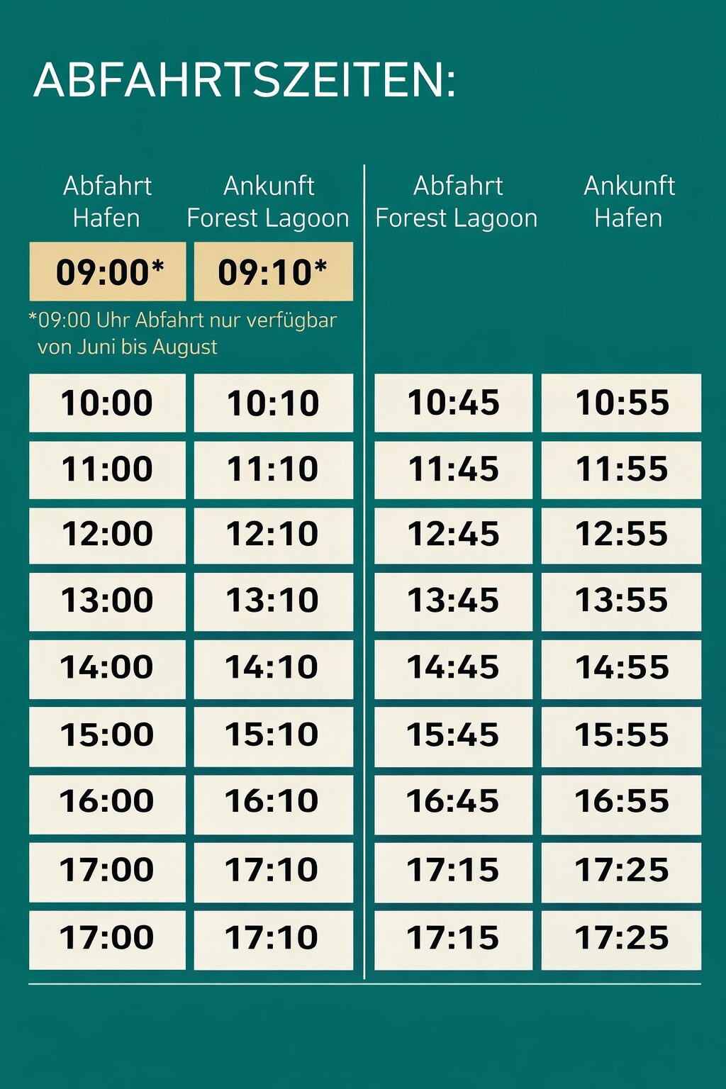 Abfahrtzeiten des Shuttlebusses ab Kreuzfahrtterminal